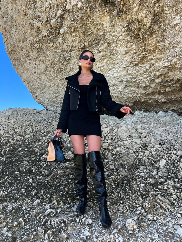 Siyah Biker Kısa Mont