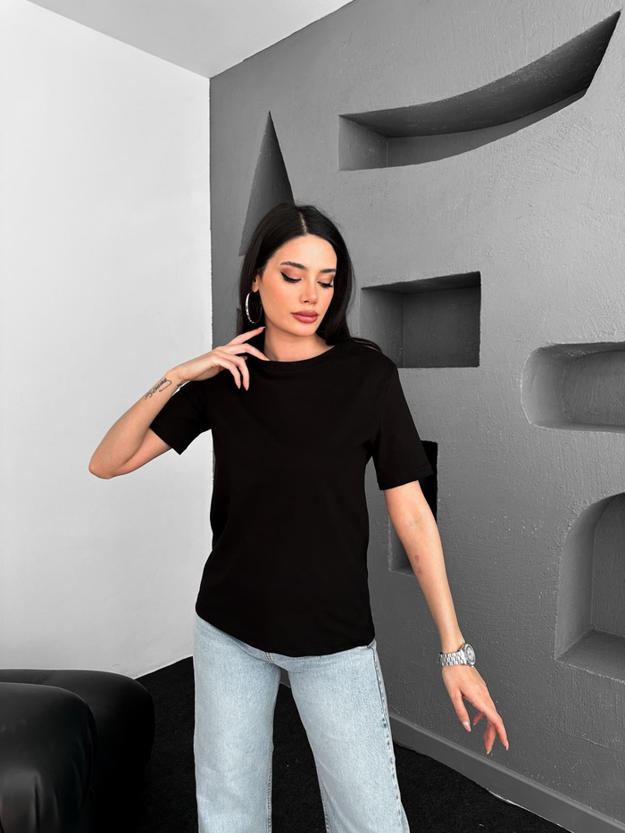 Siyah Bisiklet Yaka Orj Tshirt