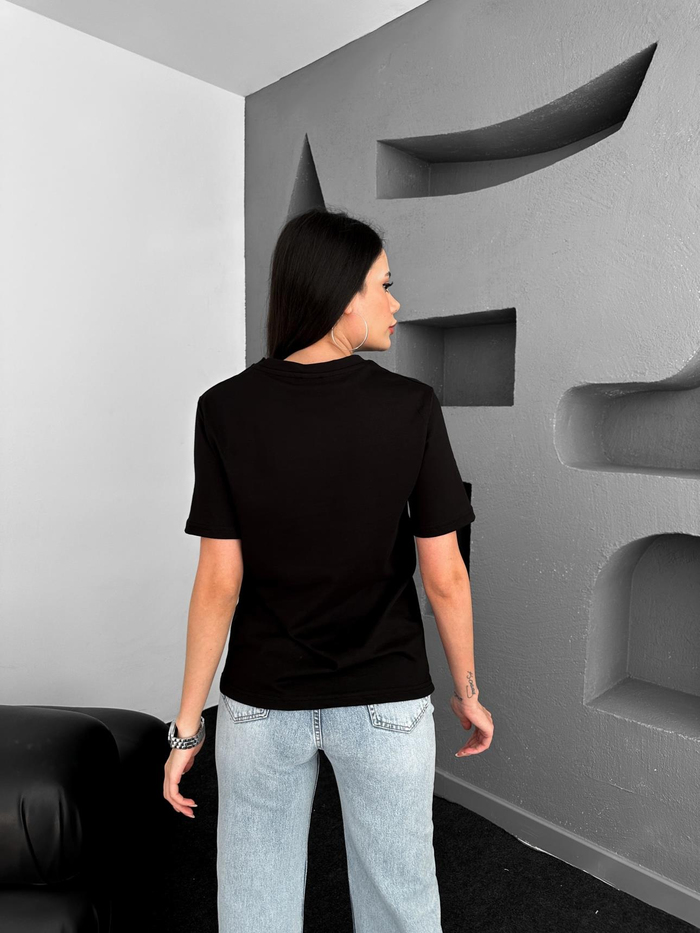 Siyah Bisiklet Yaka Orj Tshirt