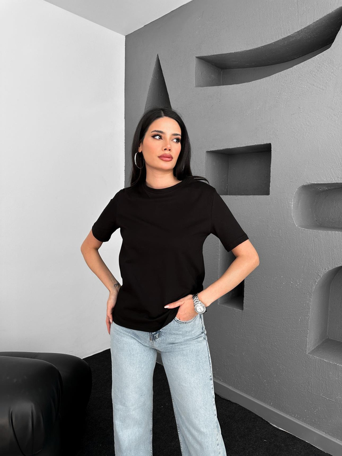 Siyah Bisiklet Yaka Orj Tshirt