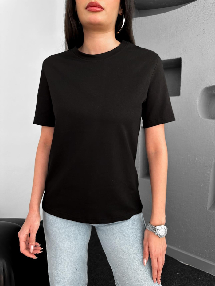 Siyah Bisiklet Yaka Orj Tshirt