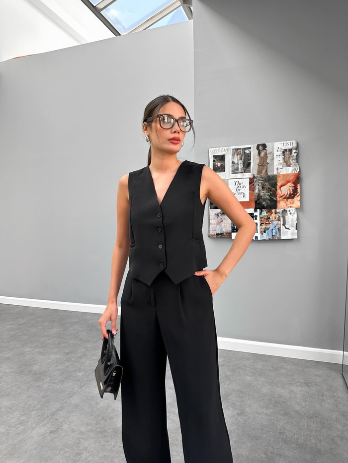 Siyah Casual Palazzo Pantolon