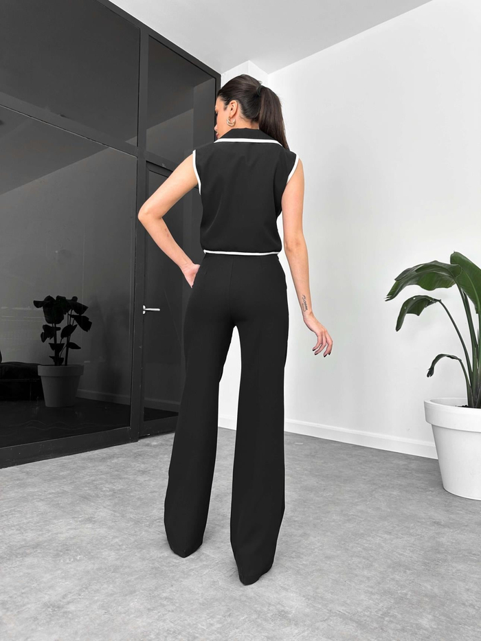 Siyah Cepli Bol Paça Pantolon