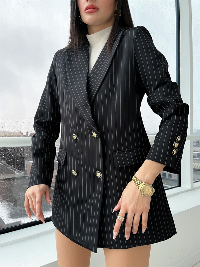 Siyah Çizgili Blazer Ceket