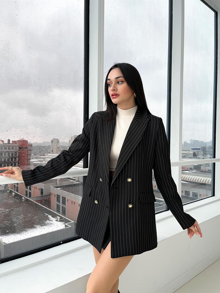 Siyah Çizgili Blazer Ceket