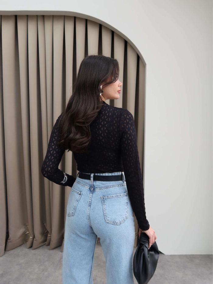 Siyah Dantelli Transparan Body