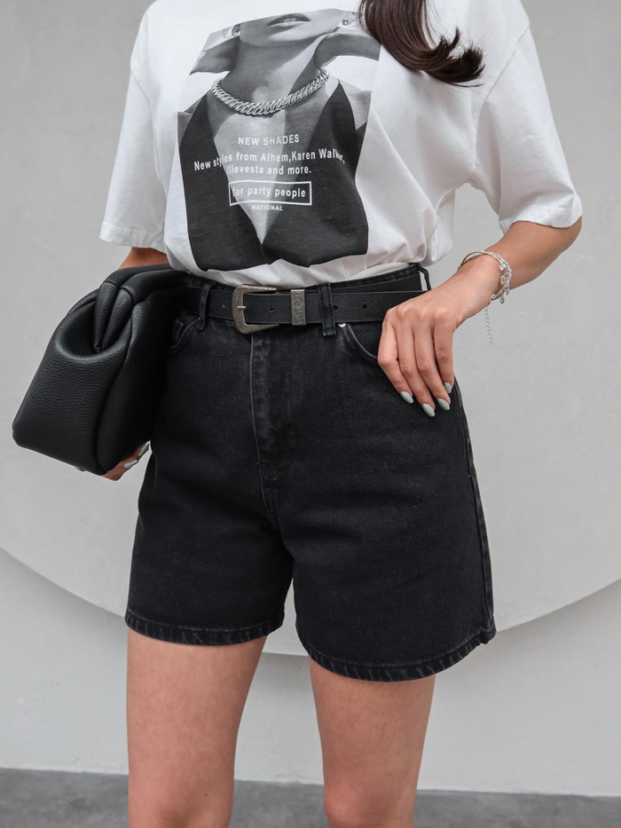 Siyah Denim Bermuda Şort