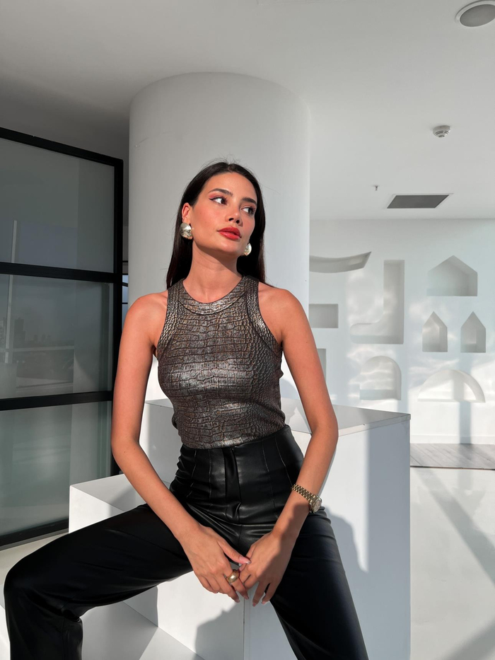 Siyah Deri Baskılı Atlet