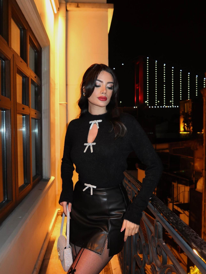Siyah Deri Şort Etek
