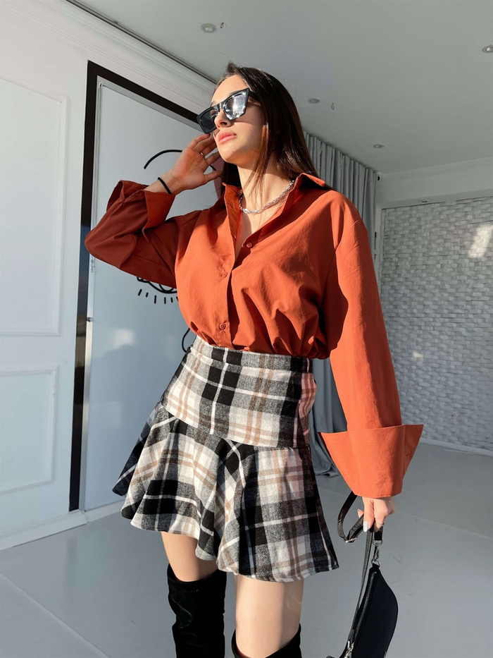 Siyah Ekose Kısa Şort Etek