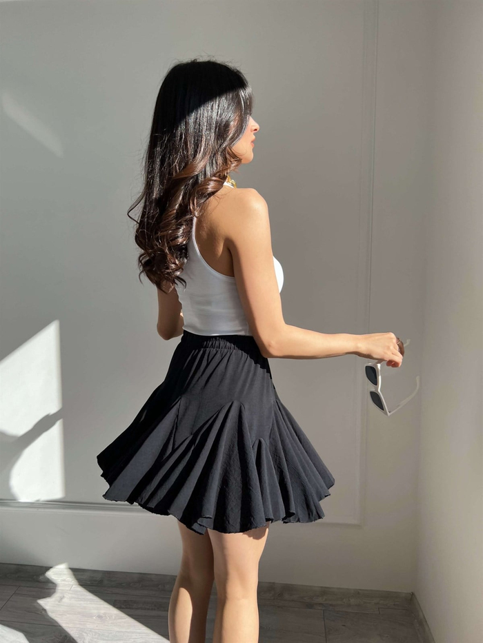 Siyah Fırfırlı Mini Etek