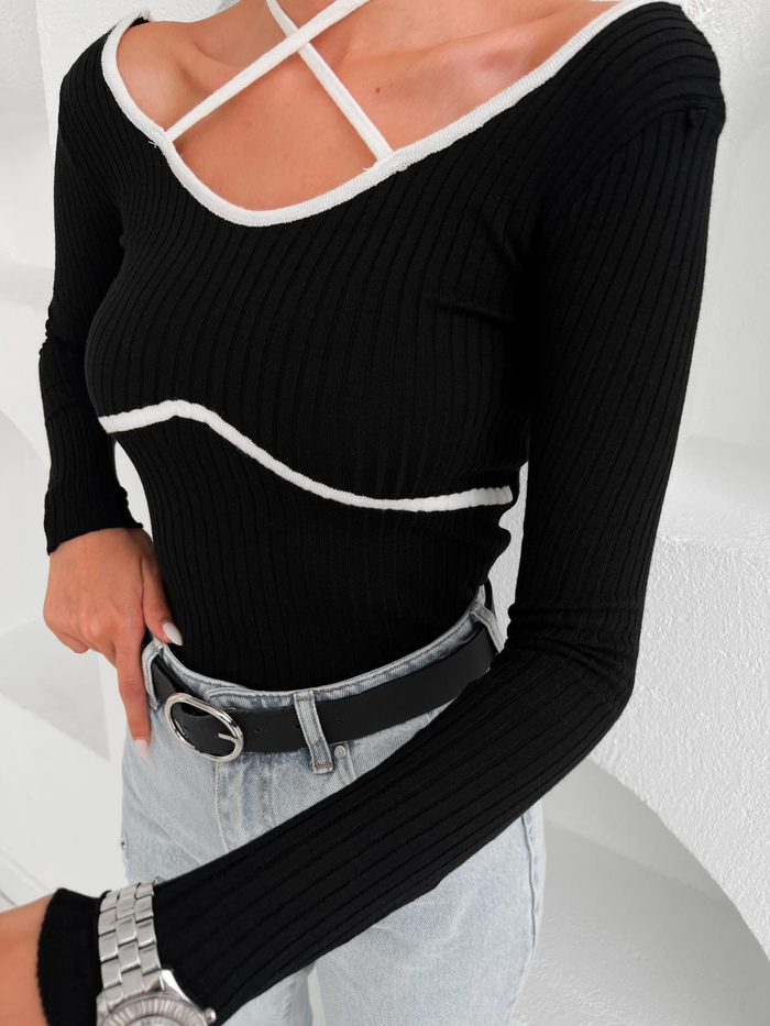 Siyah Fitilli Body Triko
