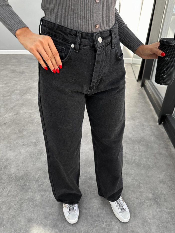 Siyah Flat Baggy Jean