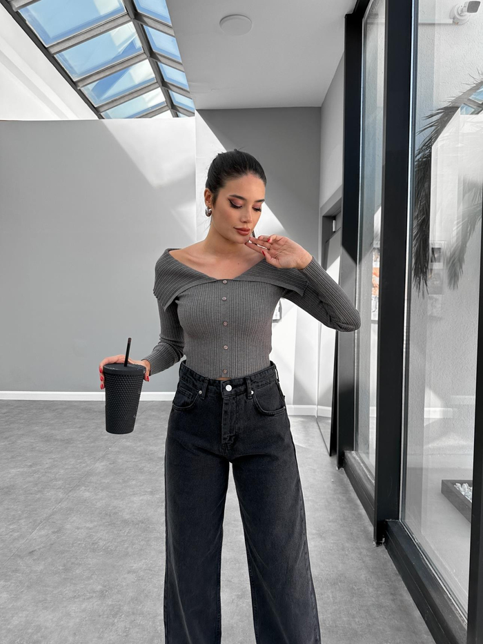 Siyah Flat Baggy Jean
