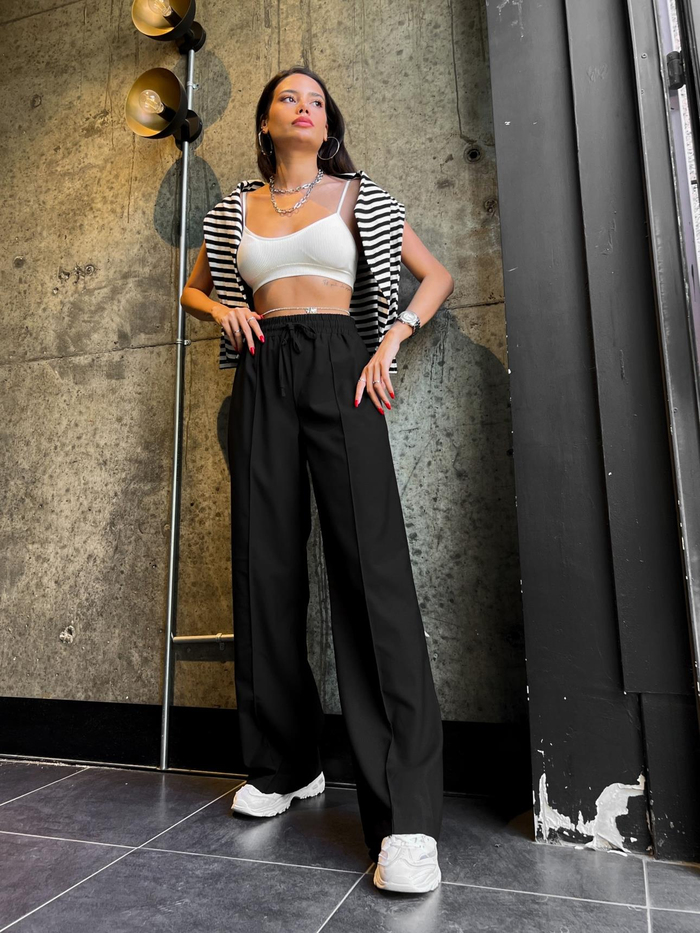 Siyah Front Seam Baggy Pantolon