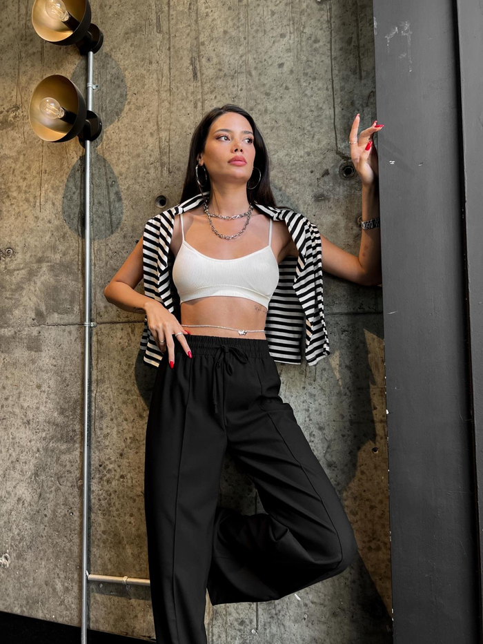 Siyah Front Seam Baggy Pantolon