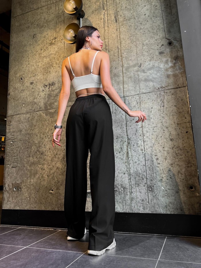 Siyah Front Seam Baggy Pantolon