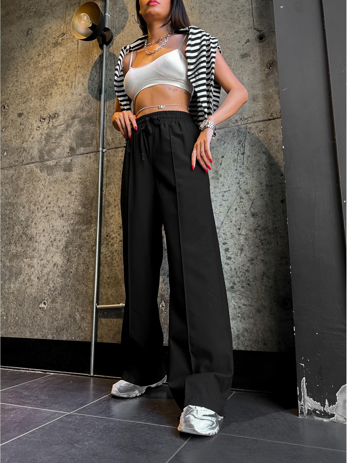 Siyah Front Seam Baggy Pantolon