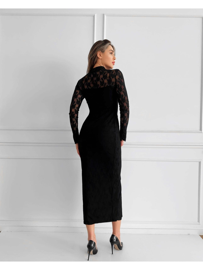 Siyah Full Lace Uzun Elbise