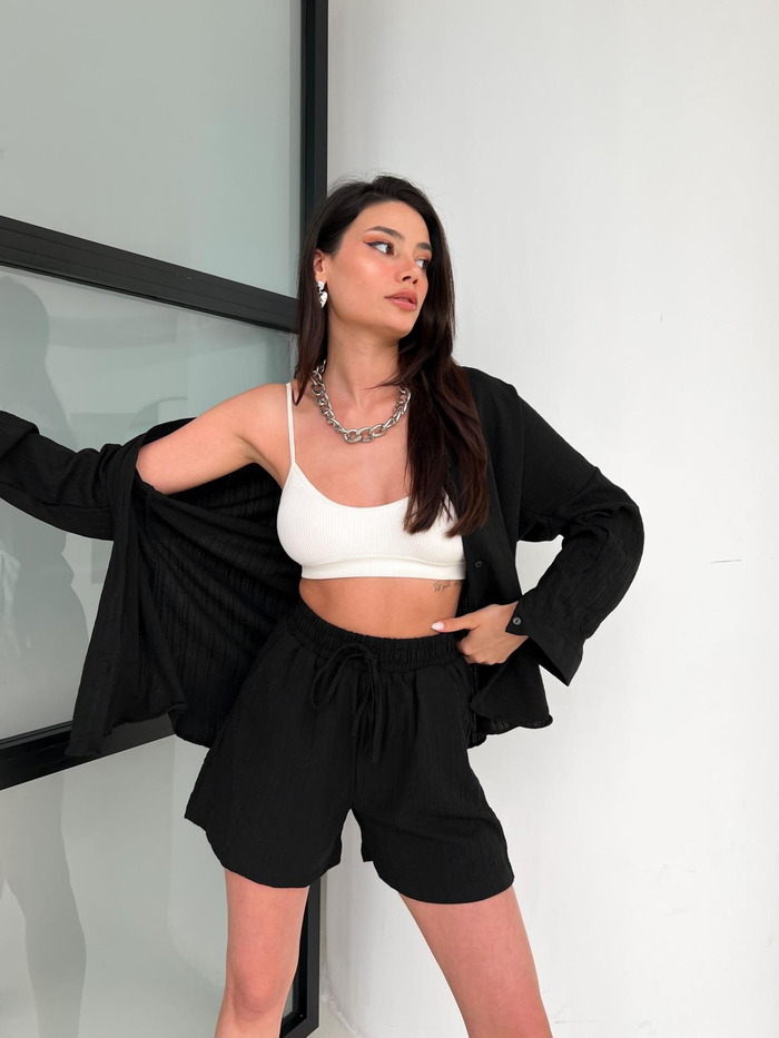 Siyah Gömlek Şort Takım