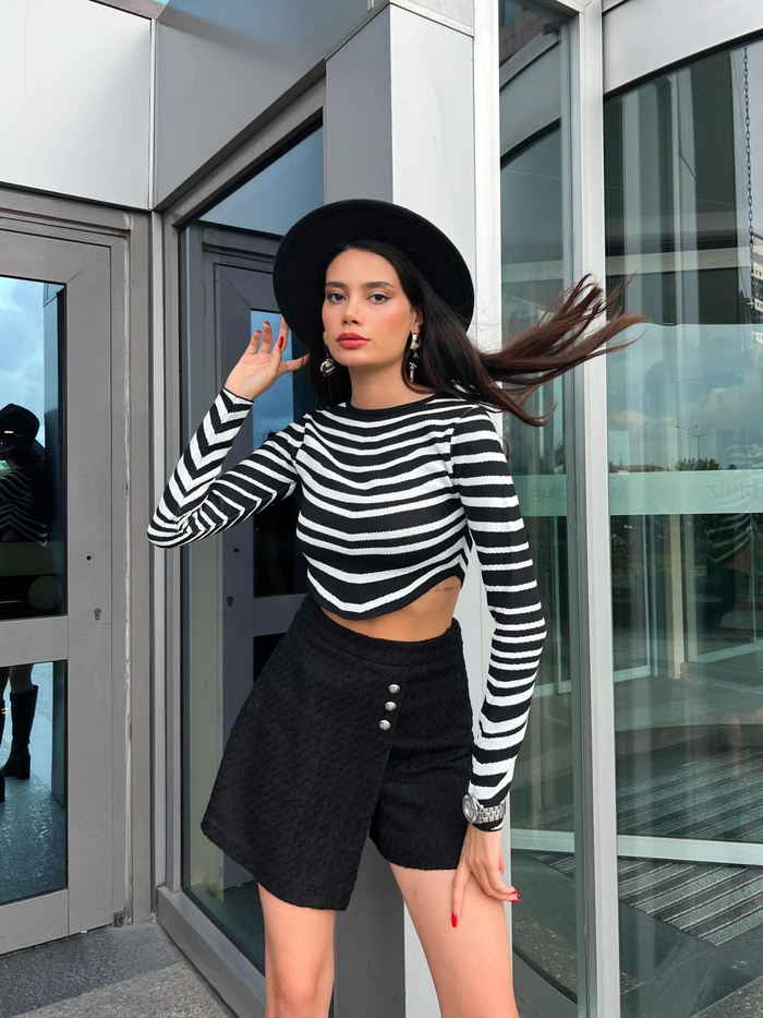 Siyah Houndstooth Şort Etek