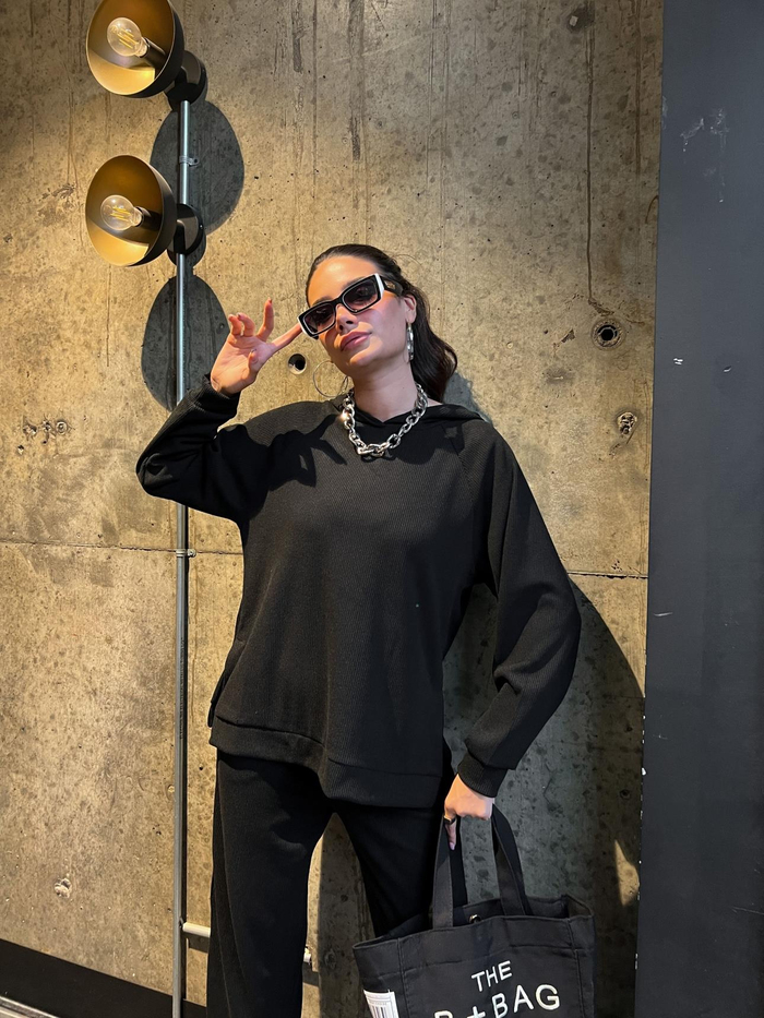 Siyah Kapüşon Oversize Takım