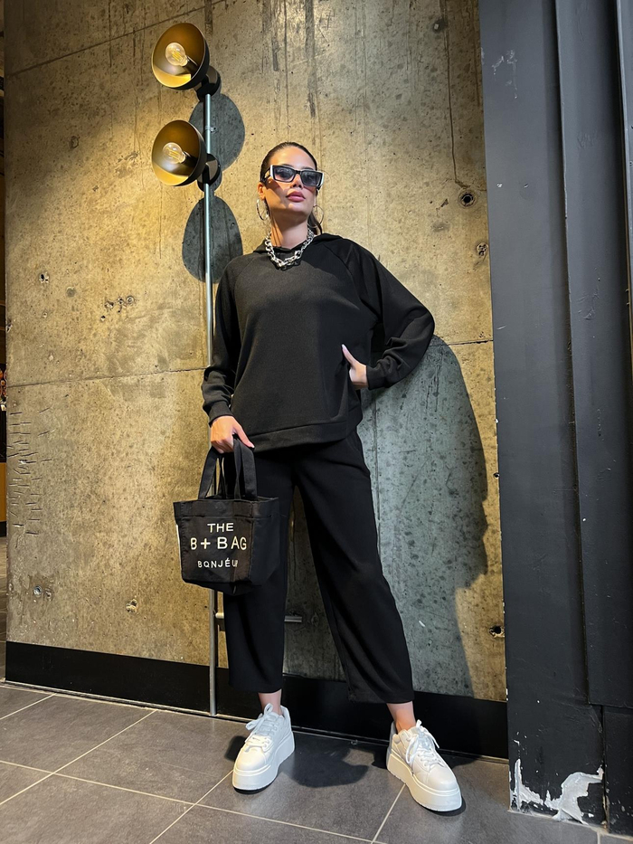 Siyah Kapüşon Oversize Takım