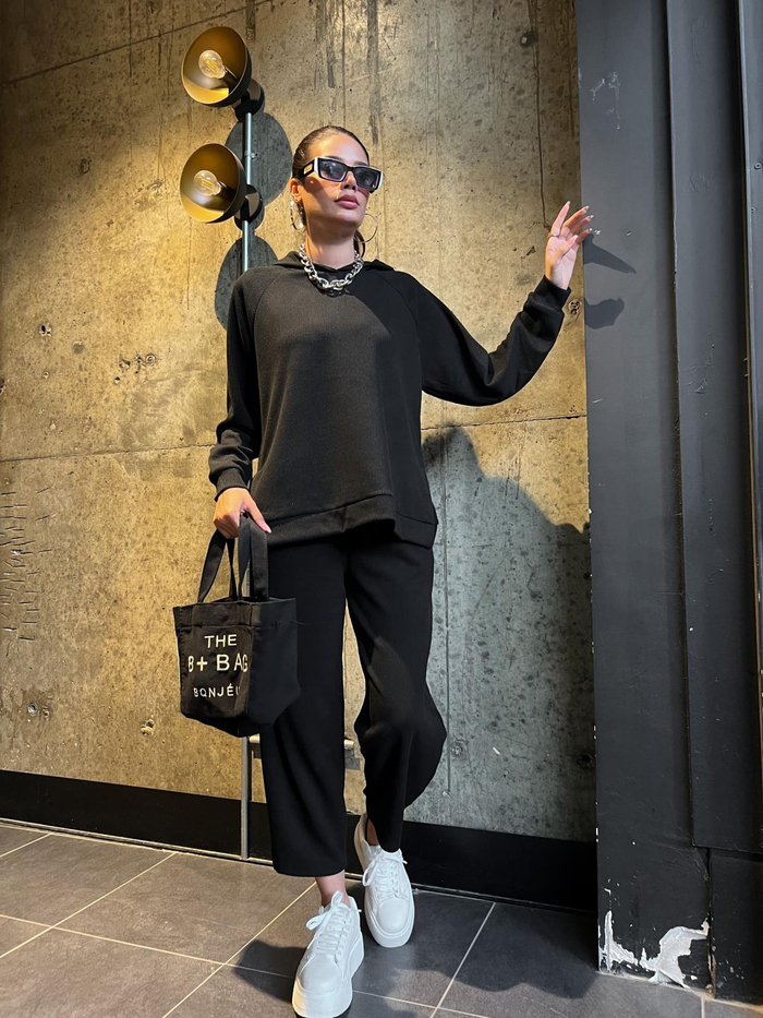 Siyah Kapüşon Oversize Takım