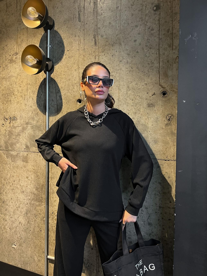 Siyah Kapüşon Oversize Takım