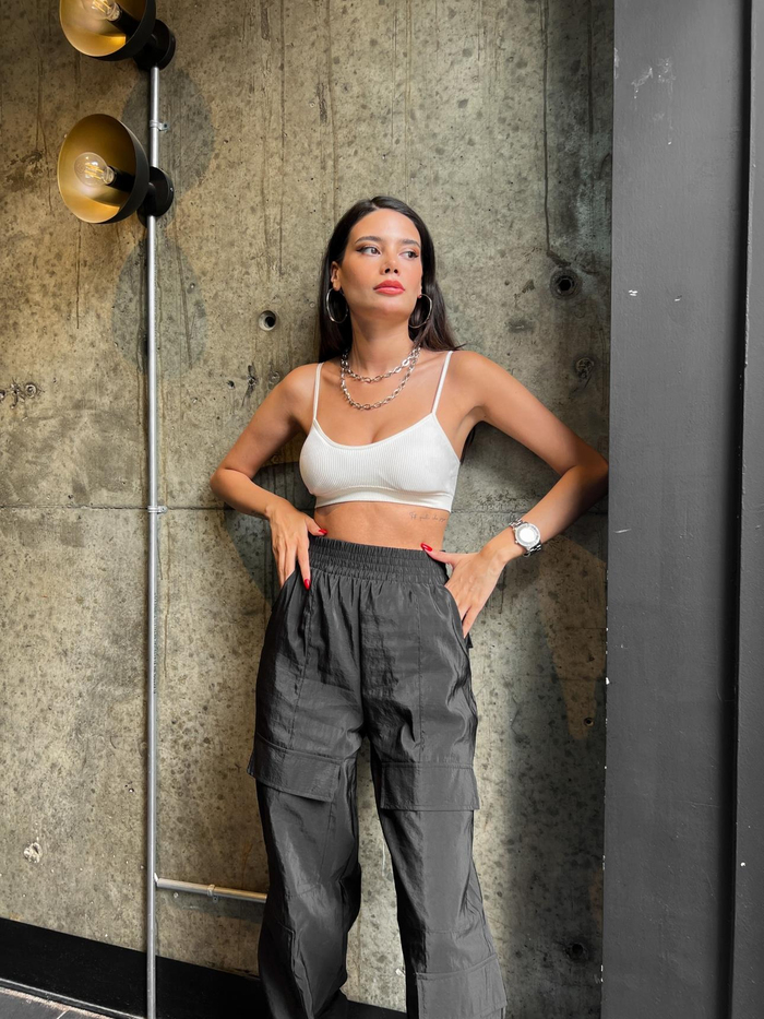 Siyah Kargo Cepli Paraşut Pants
