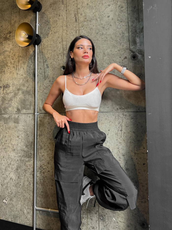 Siyah Kargo Cepli Paraşut Pants