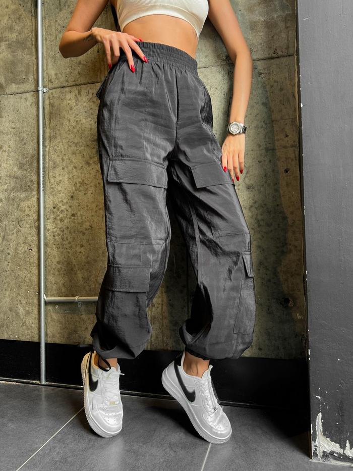 Siyah Kargo Cepli Paraşut Pants
