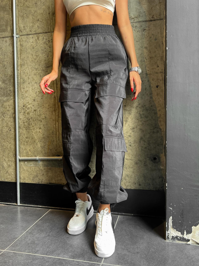 Siyah Kargo Cepli Paraşut Pants