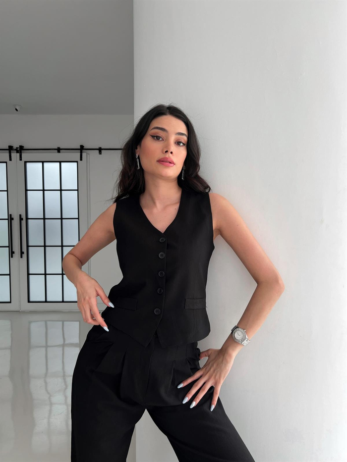Siyah Keten Yelek
