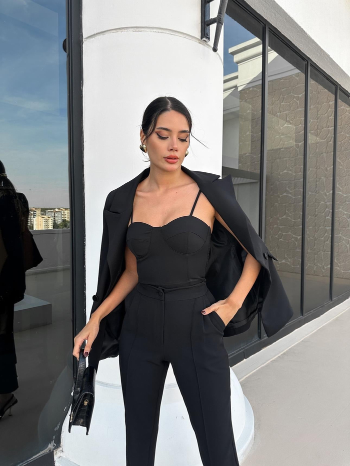 Siyah Klasik Blazer Üçlü Takım