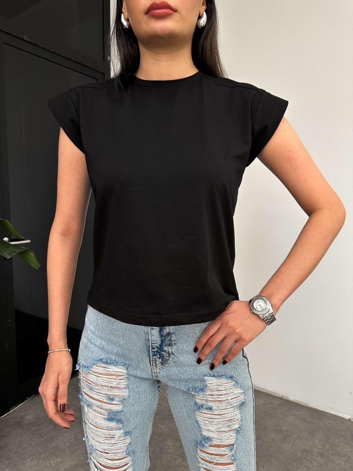 Siyah Kolsuz Bisiklet Yaka Orj Tshirt