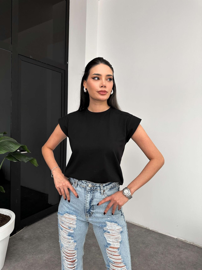 Siyah Kolsuz Bisiklet Yaka Orj Tshirt