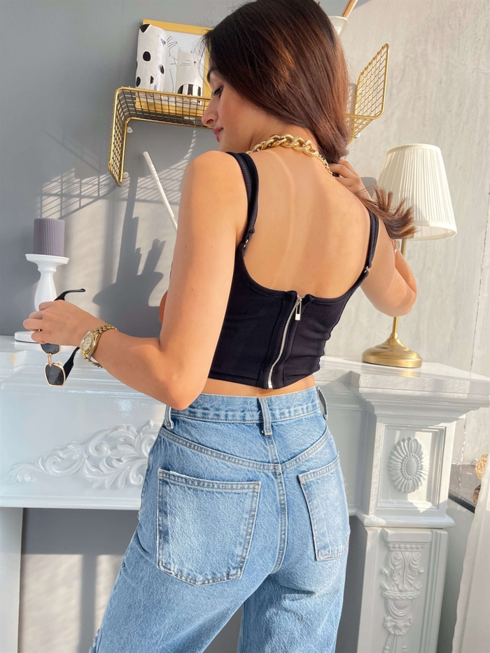 Siyah Korse Crop Top