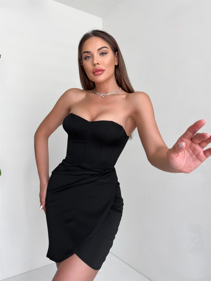 Siyah Korse Detay Mini Elbise