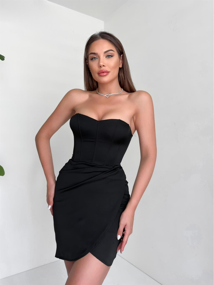 Siyah Korse Detay Mini Elbise