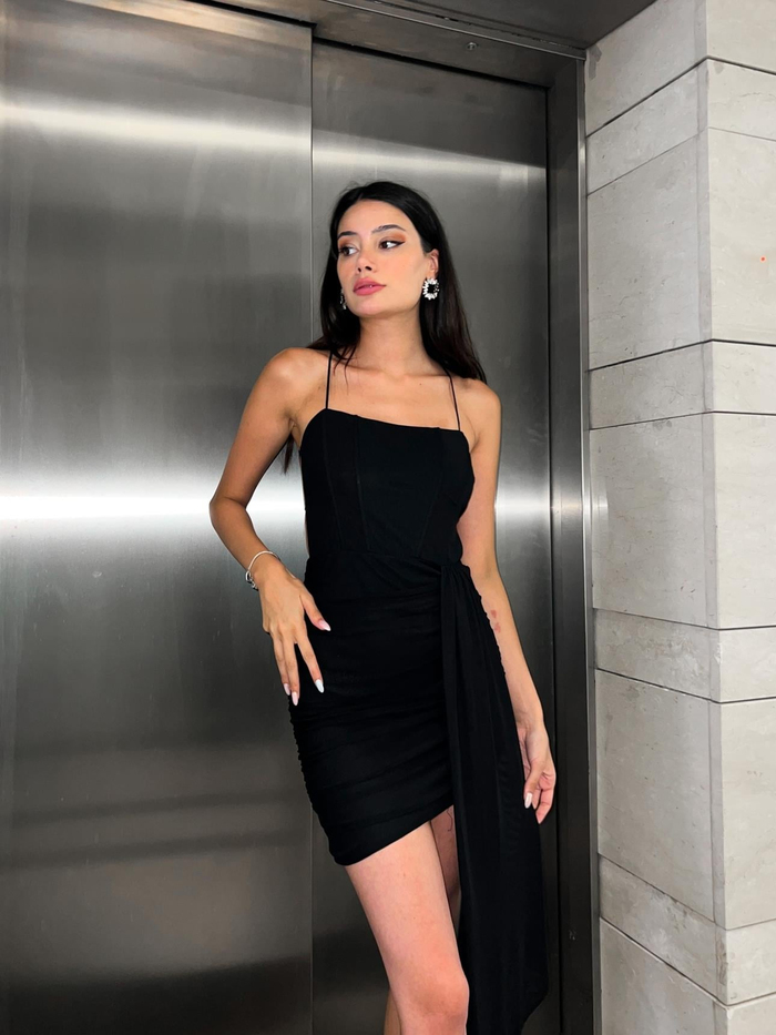 Siyah Korseli Mini Elbise
