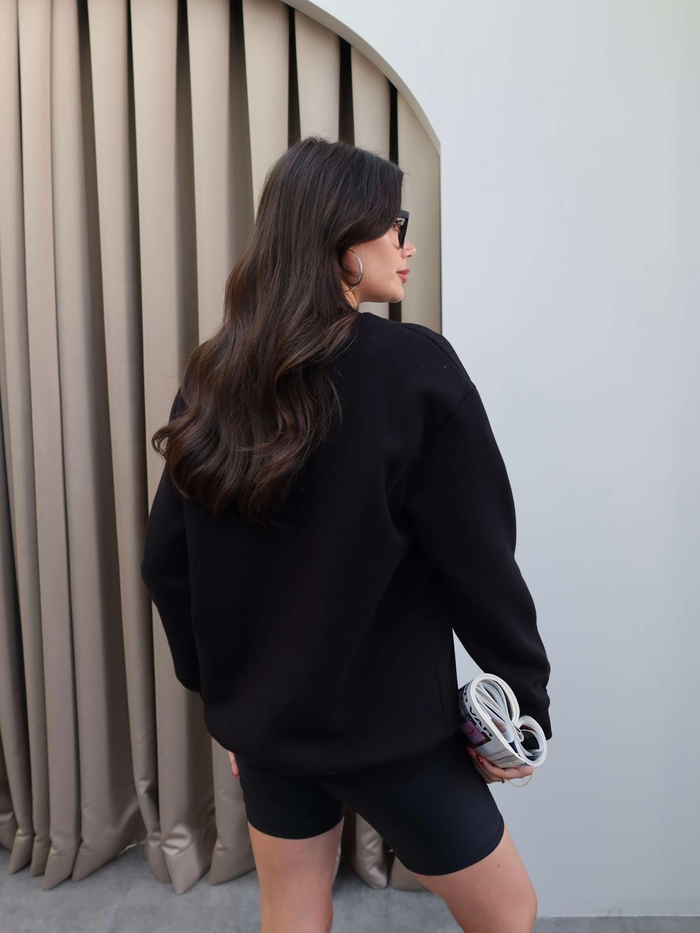 Siyah Leo Nakış Şardonlu Sweatshirt