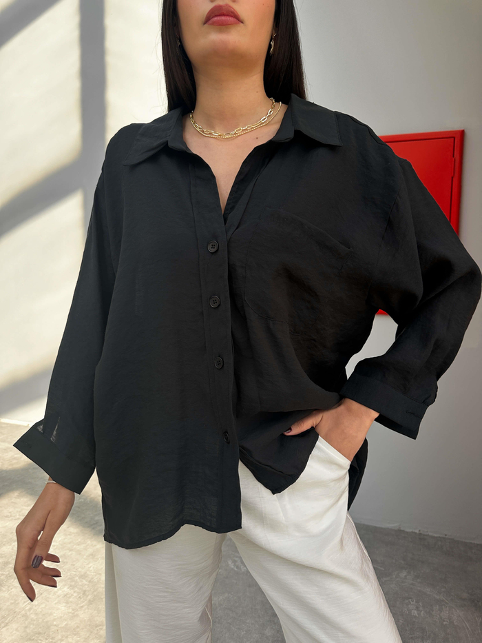Siyah Low Shoulder Gömlek