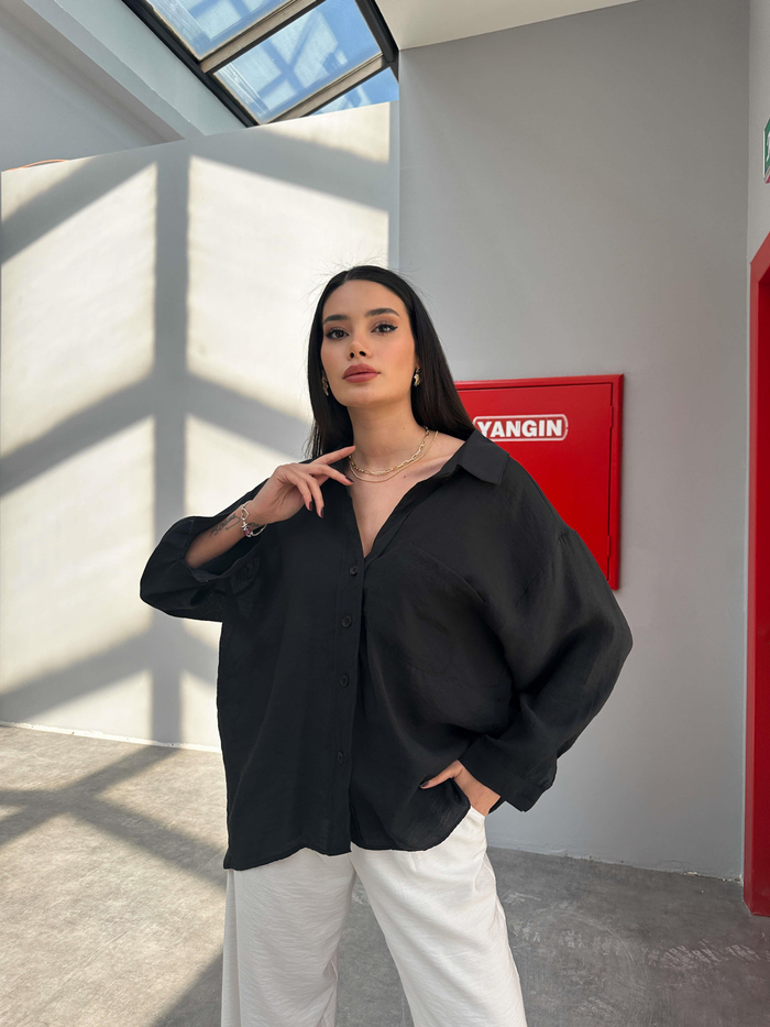 Siyah Low Shoulder Gömlek