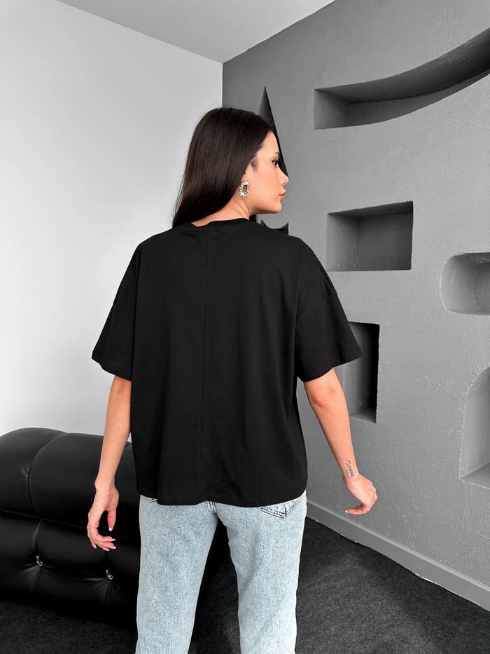 Siyah Oversize Baskılı Tshirt