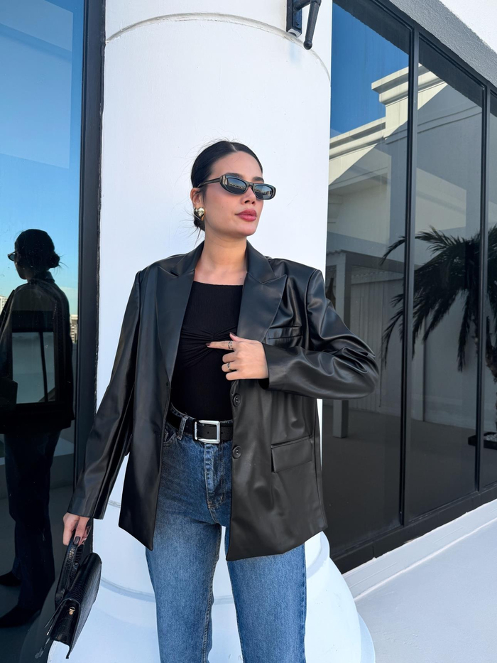 Siyah Oversize Blazer Deri Ceket