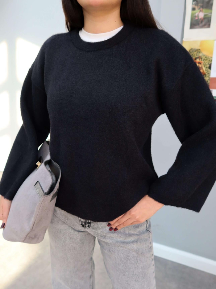Siyah Oversize Peluş Kazak