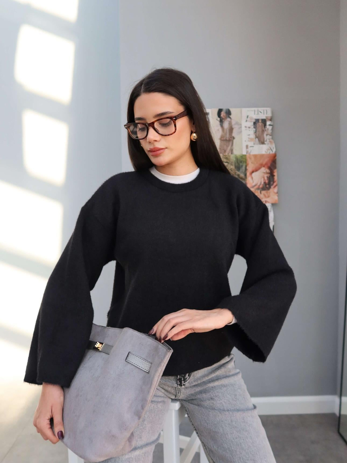 Siyah Oversize Peluş Kazak