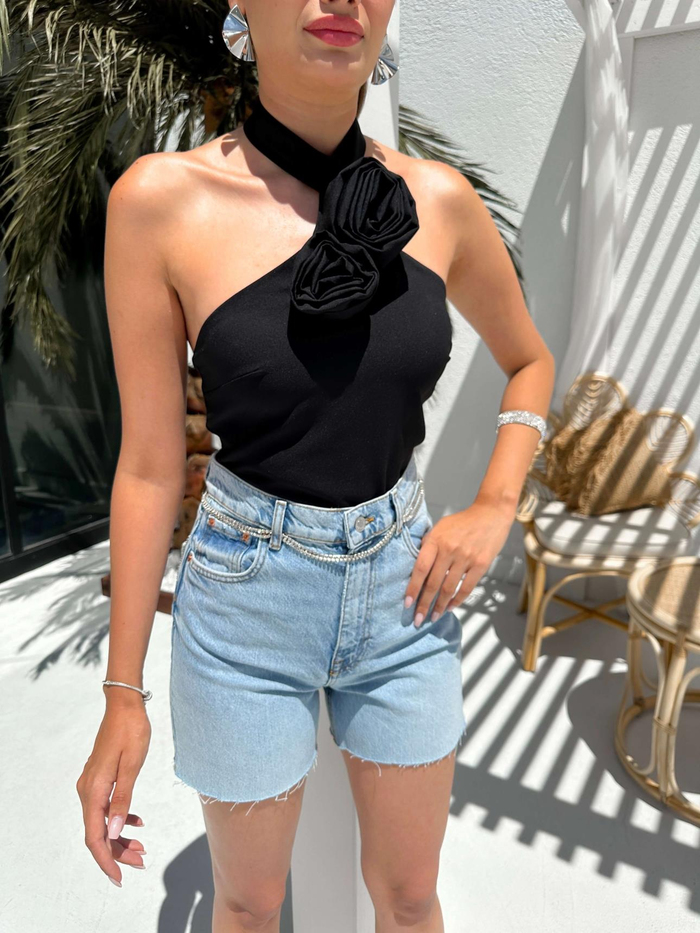 Siyah Rose Detaylı Bluz
