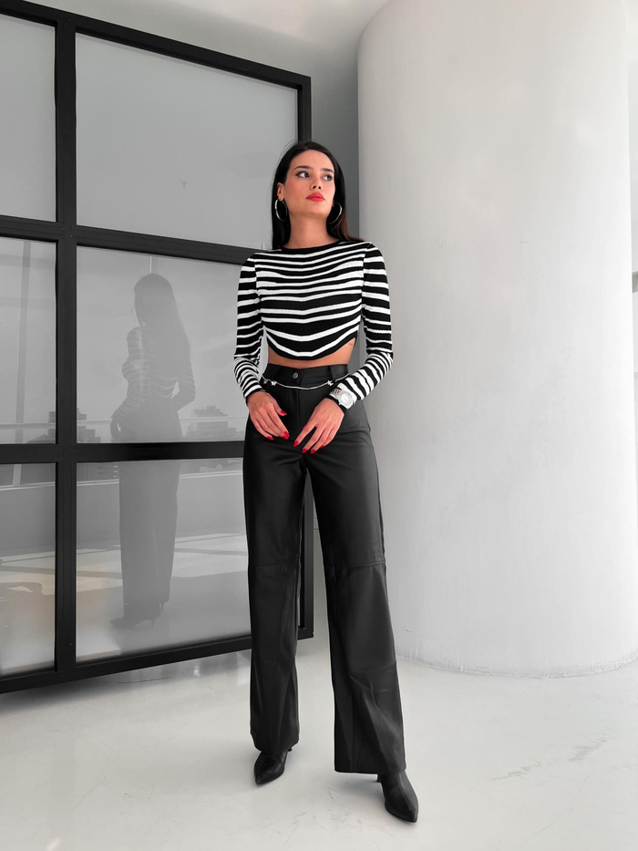 Siyah Şardonlu Leather Pantolon